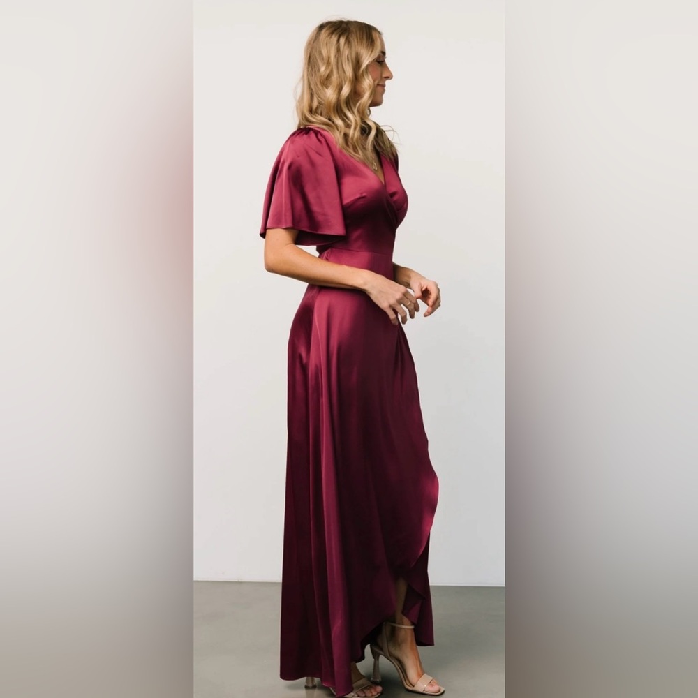 Balticborn burgundy Satin Wrap Maxi spring wedding guest dress - Picture 3 of 4